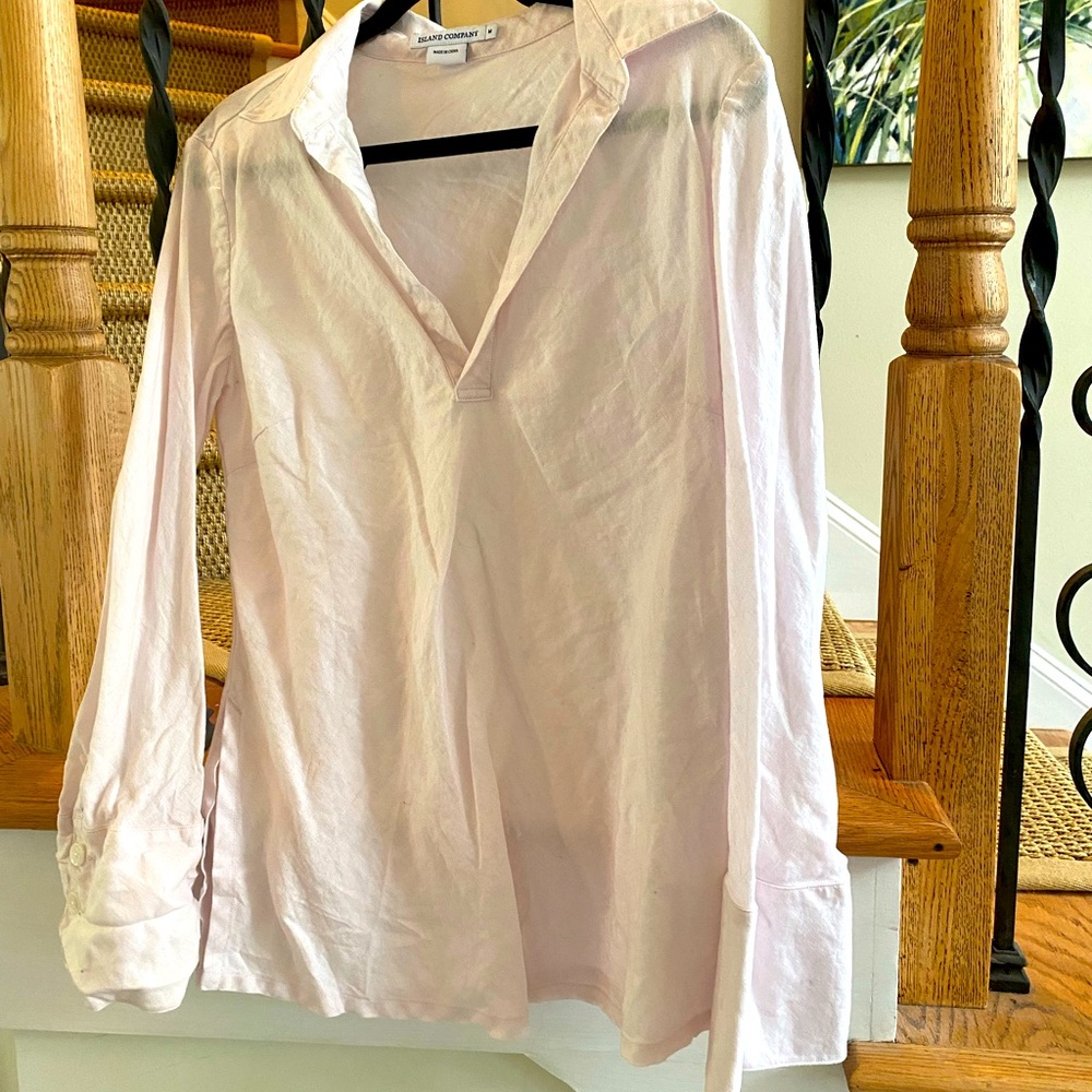 Island Company petal pink linen long sleeve shirt
